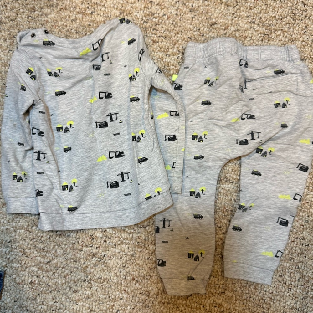 Baby Face Construction Vehicle Top and Pants Set